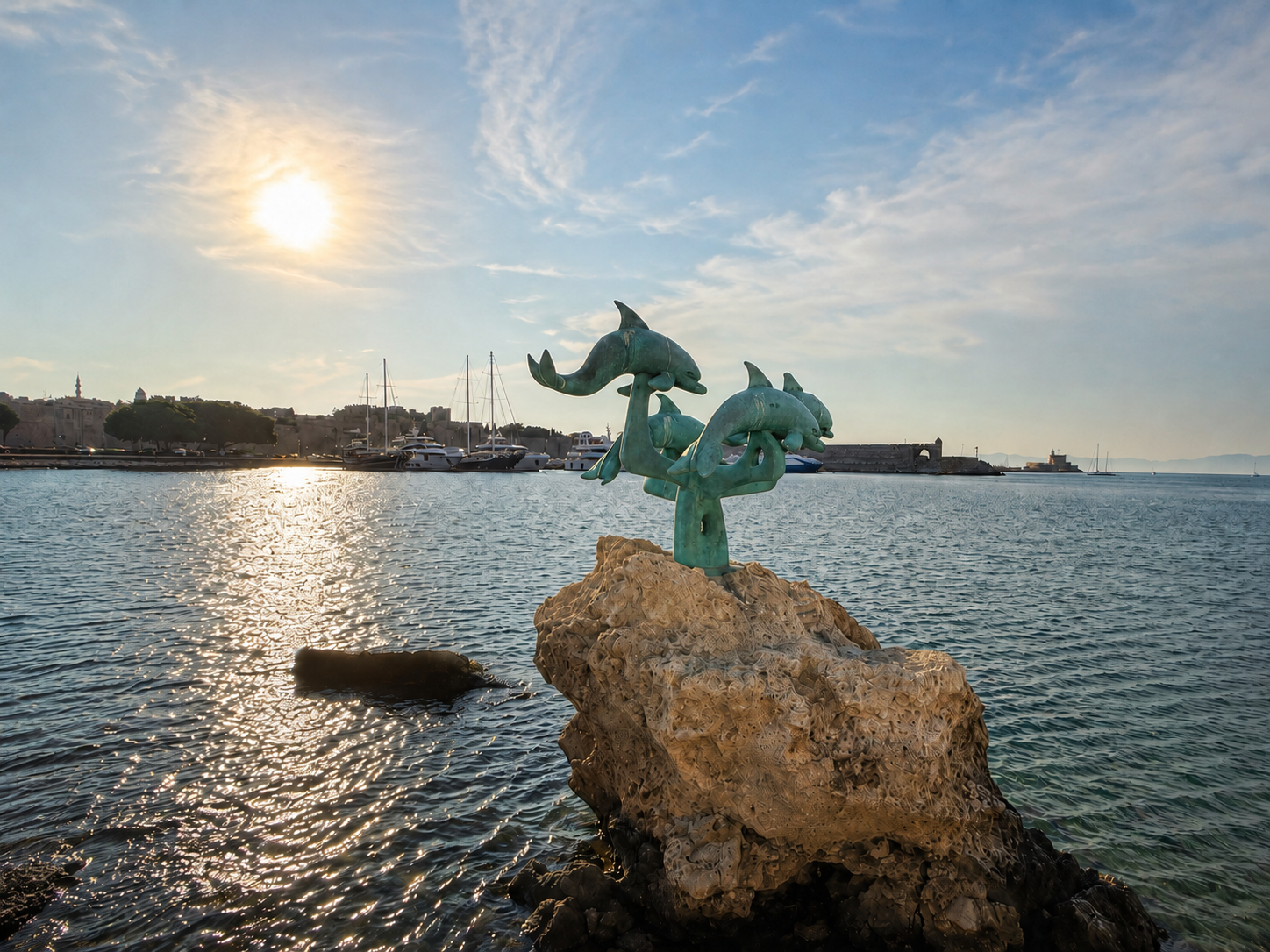 Dolphins at Mandraki Harbour in Rhodes