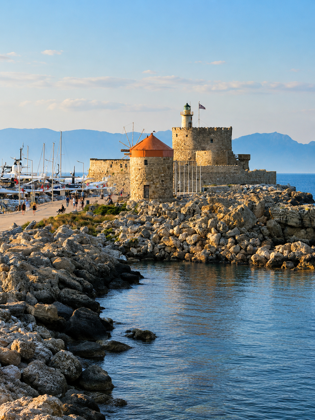 Windmills at Mandraki Harbour in Rhodes