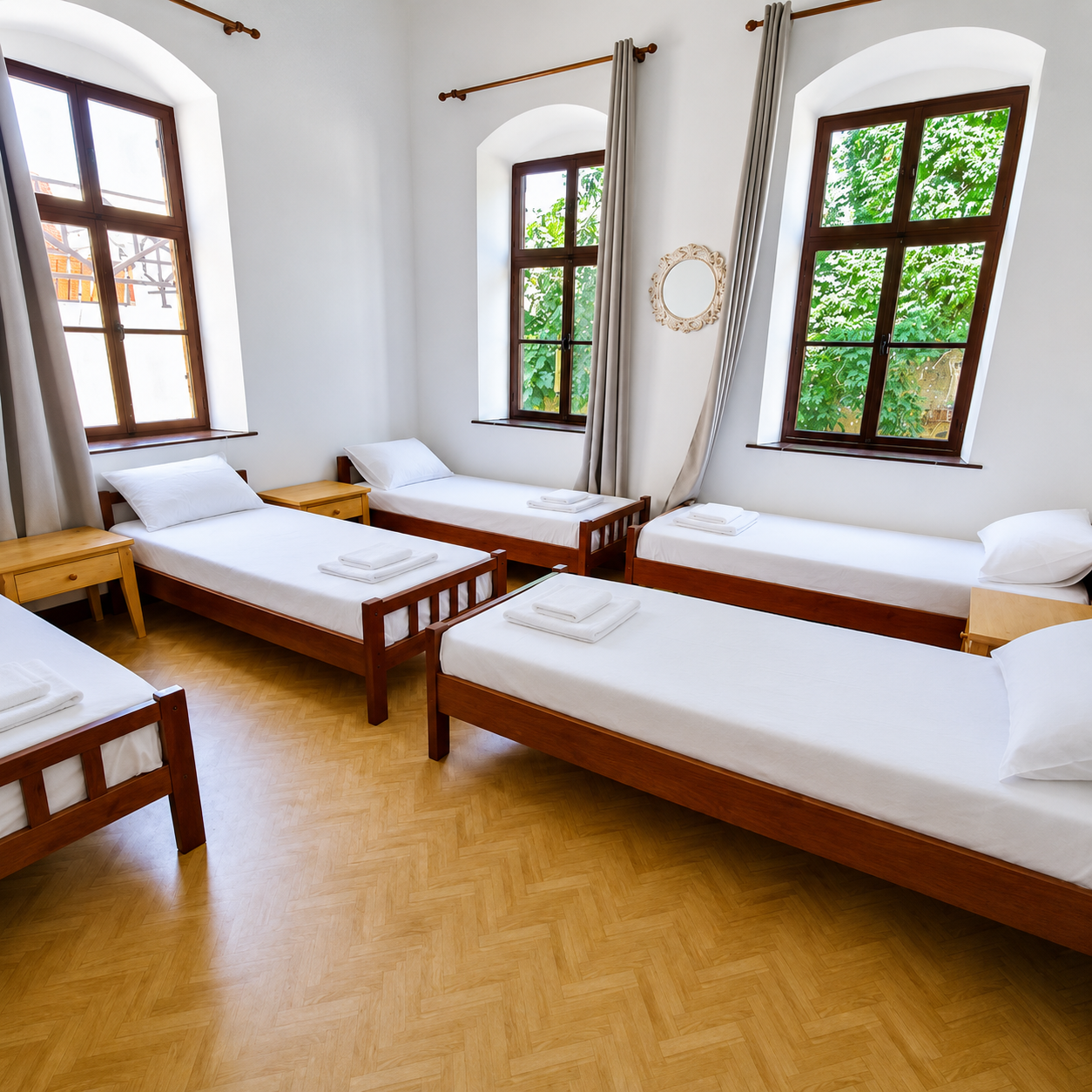 Female dorm room with single beds at Rhodes Youth Hostel in Rhodes Old Town
