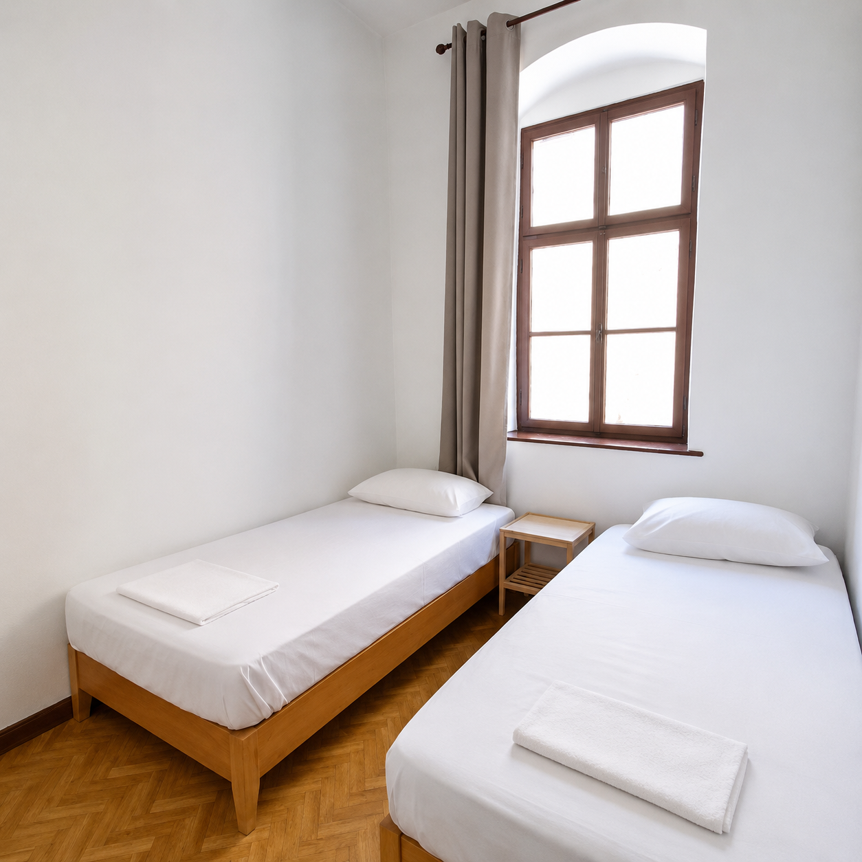 Private double room with two single beds at Rhodes Youth Hostel